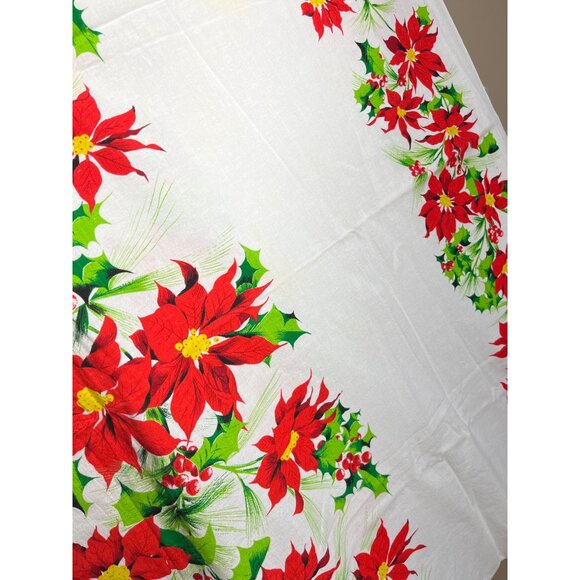 Holiday Tablecloth White Cotton Poinsettia 87x51" Christmas Dining Festive Decor - Picture 8 of 10